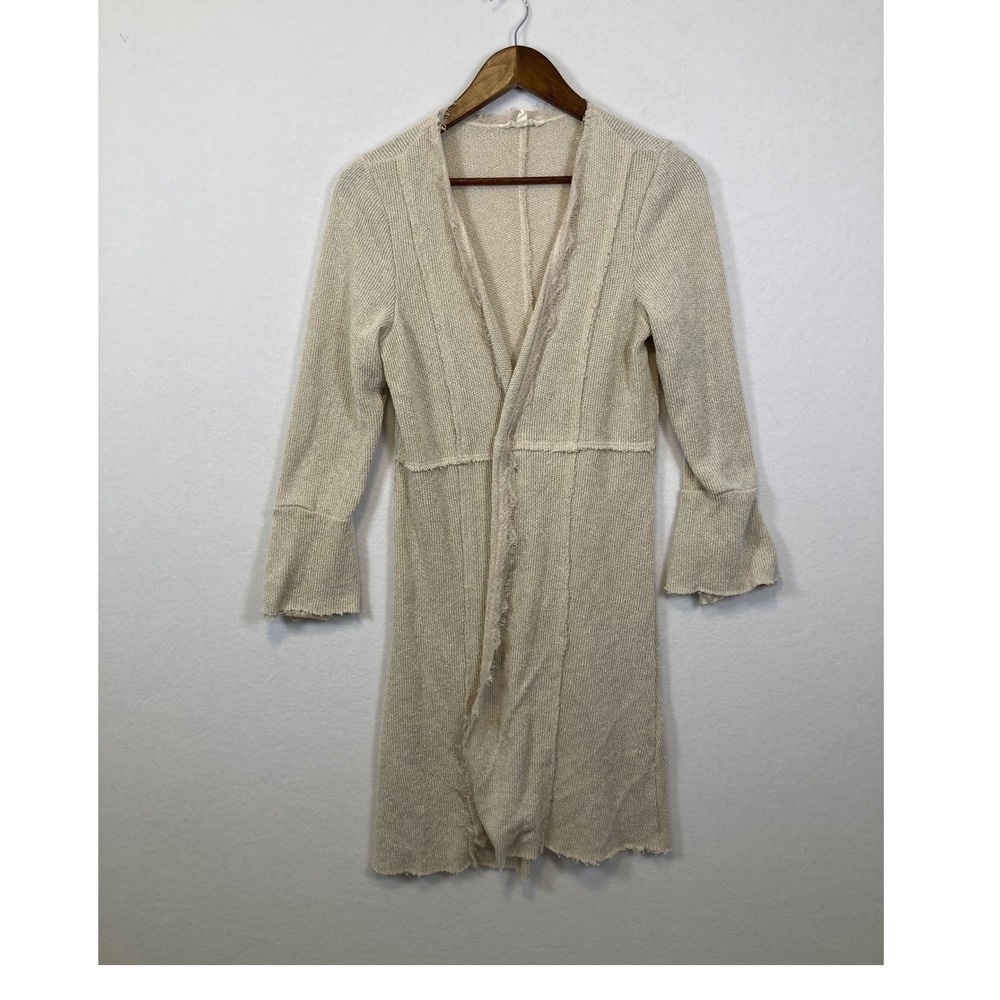 Linda Anderson Open Front Long‎ Sleeve Beige Knit Cardigan Sweater Top Size S